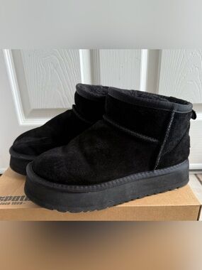 UGG Black Suede Platform Ankle Booties